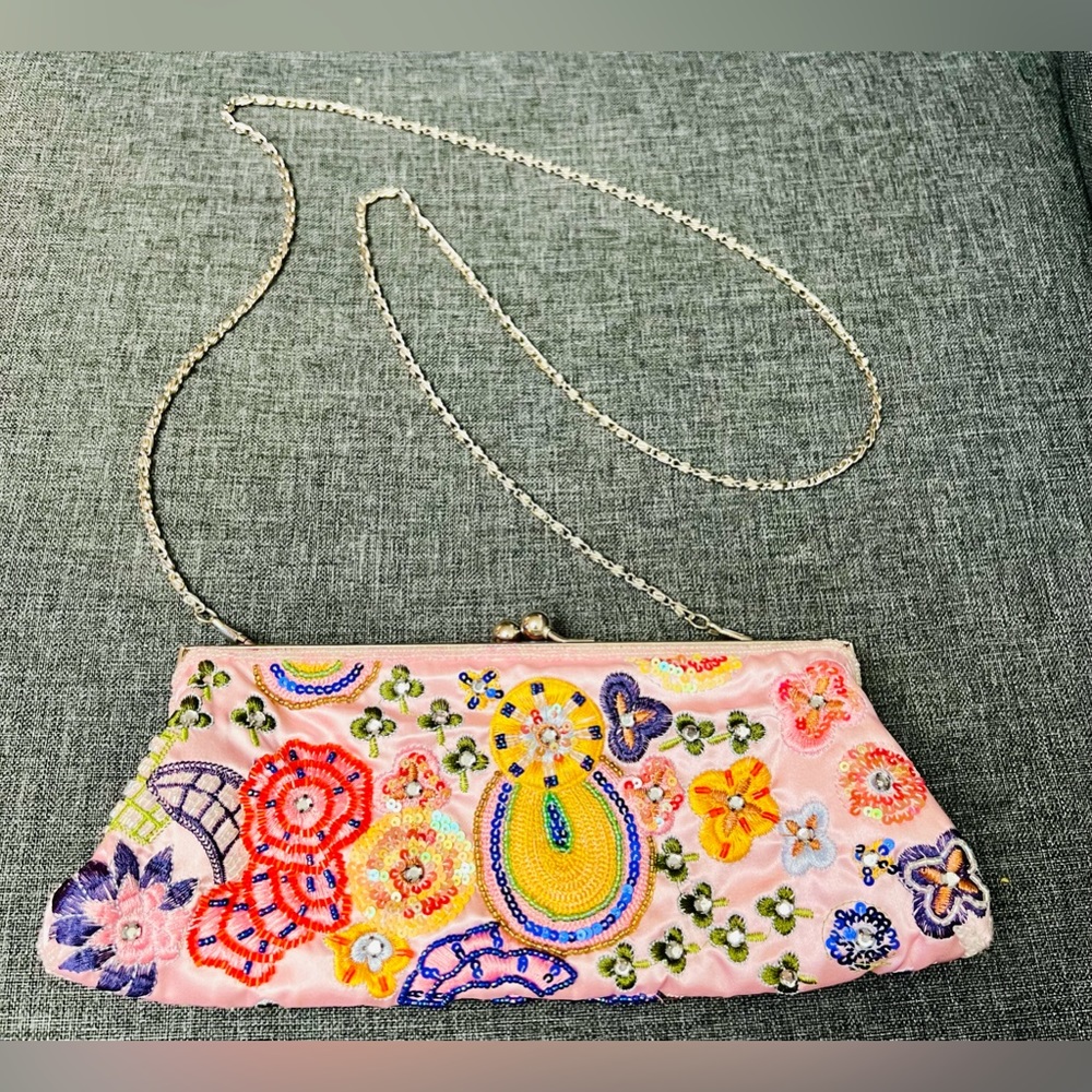 Vintage Clutch Pink Multicolored Beaded Evening Bag by Ermo